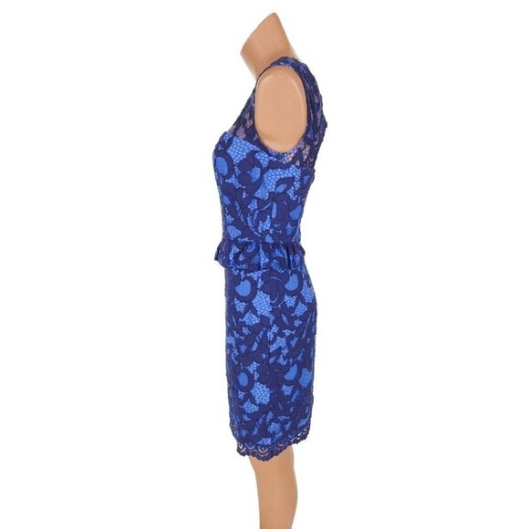 LILLY PULITZER Kiri Dress Blue Lace Peplum Lined Open Back Size 0 - Picture 6 of 12